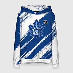 Толстовка-худи женская Торонто Мейпл Лифс - брызги синей краски, цвет: 3D-белый