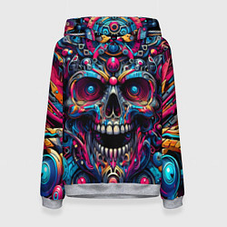 Толстовка-худи женская Colorful cyber skull - pattern, цвет: 3D-меланж
