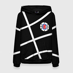 Толстовка-худи женская Клипперс - текстура черного мяча, цвет: 3D-черный