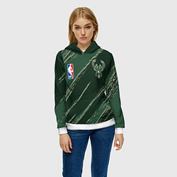 Толстовка-худи женская Милуоки Бакс - линии с потертостями, цвет: 3D-белый — фото 2