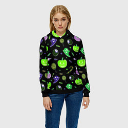 Толстовка-худи женская Halloween black pumpkin pattern, цвет: 3D-черный — фото 2