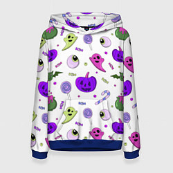 Толстовка-худи женская Halloween purple pumpkin pattern, цвет: 3D-синий
