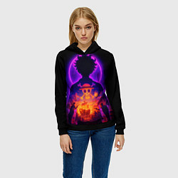 Толстовка-худи женская Ванпис - неоновый Луффи, цвет: 3D-черный — фото 2