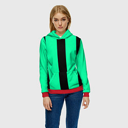 Толстовка-худи женская Color turquoise black line, цвет: 3D-красный — фото 2