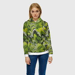 Толстовка-худи женская Мраморный абстрактный паттерн - зеленые и желтые о, цвет: 3D-белый — фото 2