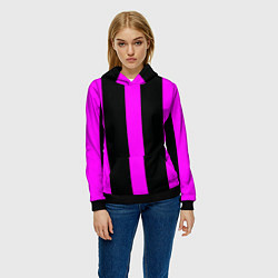 Толстовка-худи женская Color black pink lines, цвет: 3D-черный — фото 2