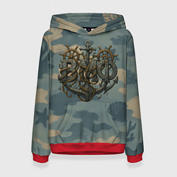 Толстовка-худи женская ВМФ и большой якорь, цвет: 3D-красный