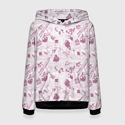 Толстовка-худи женская Мемфис бордовый на белом геометрический клетчатый, цвет: 3D-черный