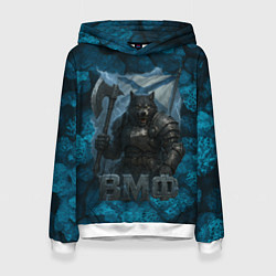 Толстовка-худи женская Волк с флагом ВМФ, цвет: 3D-белый