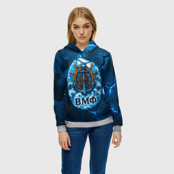 Толстовка-худи женская Штурвал ВМФ - на фоне светящихся разломов, цвет: 3D-меланж — фото 2