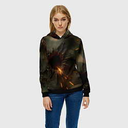 Толстовка-худи женская Следы от пуль на камуфляже, цвет: 3D-черный — фото 2