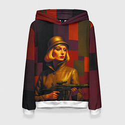 Толстовка-худи женская Девушка с автоматом ретрофутуризм поп-арт 1970-е, цвет: 3D-белый