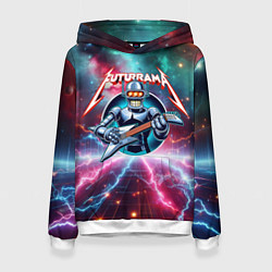 Толстовка-худи женская Гитарист Бендер рок группы Футурама, цвет: 3D-белый