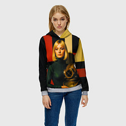 Толстовка-худи женская Девушка с водолазным шлемом ретрофутуризм поп-арт, цвет: 3D-меланж — фото 2