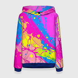 Толстовка-худи женская Яркая абстракция из розовых и голубых красок, цвет: 3D-синий