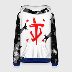 Толстовка-худи женская Doom лого камуфляж текстура, цвет: 3D-синий