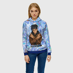 Толстовка-худи женская XXXTentacion - скрещенные руки, цвет: 3D-синий — фото 2