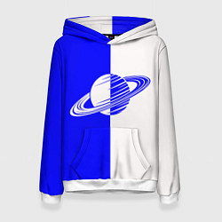 Толстовка-худи женская Сатурн сине-белый, цвет: 3D-белый