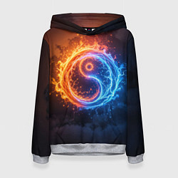 Толстовка-худи женская Инь ян огонь и лёд, цвет: 3D-меланж