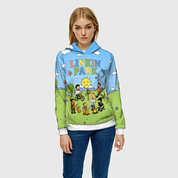 Толстовка-худи женская Linkin Park мультяшный стиль на поляне, цвет: 3D-белый — фото 2