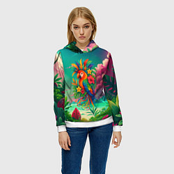 Толстовка-худи женская Попугай и тропики, цвет: 3D-белый — фото 2