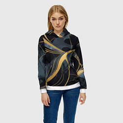 Толстовка-худи женская Мраморный узор с золотыми полосками, цвет: 3D-белый — фото 2