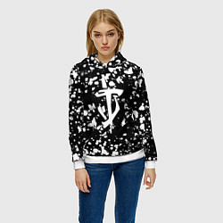 Толстовка-худи женская Дум белые брызги красок, цвет: 3D-белый — фото 2