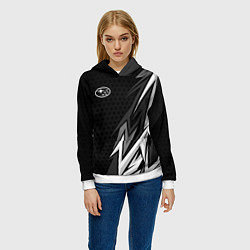 Толстовка-худи женская Subaru - монохромный черный, цвет: 3D-белый — фото 2