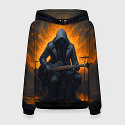 Толстовка-худи женская Гитарист играющий в пламени, цвет: 3D-черный