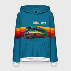 Толстовка-худи женская Ретро автобус ЗИС-127 поп-арт, цвет: 3D-белый