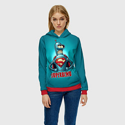 Толстовка-худи женская Bender superman - collaboration, цвет: 3D-красный — фото 2
