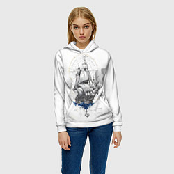 Толстовка-худи женская Корабль - иллюстрация, цвет: 3D-белый — фото 2