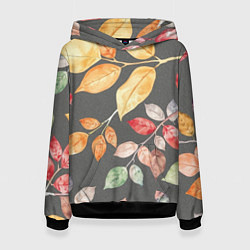 Толстовка-худи женская Шумный листопад на сером, цвет: 3D-черный