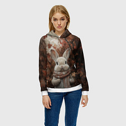 Толстовка-худи женская Зайчишка в шарфе, цвет: 3D-белый — фото 2