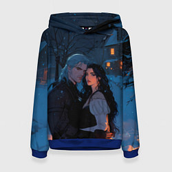 Толстовка-худи женская Йеннифэр и Геральт зимой, цвет: 3D-синий
