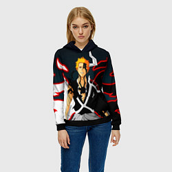 Толстовка-худи женская Ичиго Куросаки Блич, цвет: 3D-черный — фото 2