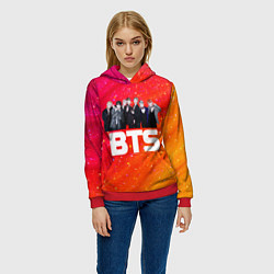 Толстовка-худи женская BTS блестящий фон, цвет: 3D-красный — фото 2
