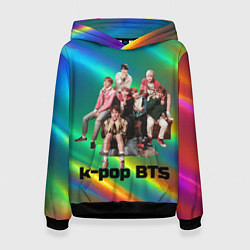 Толстовка-худи женская BTS радужный блестящий фон, цвет: 3D-черный