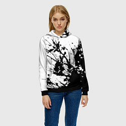 Толстовка-худи женская Чёрная взрывная краска на белом, цвет: 3D-черный — фото 2