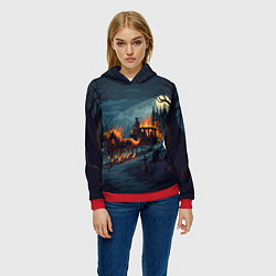Толстовка-худи женская Призраки в горящей конной повозке, цвет: 3D-красный — фото 2