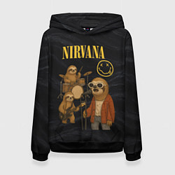 Толстовка-худи женская Ленивцы группа Nirvana, цвет: 3D-черный