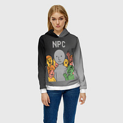 Толстовка-худи женская Я NPC без эмоций, цвет: 3D-белый — фото 2