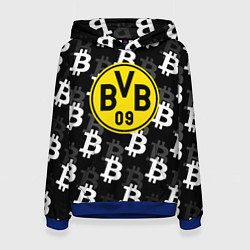 Толстовка-худи женская Borussia биткоин паттерн, цвет: 3D-синий