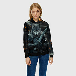 Толстовка-худи женская Воин волк с мечом, цвет: 3D-черный — фото 2