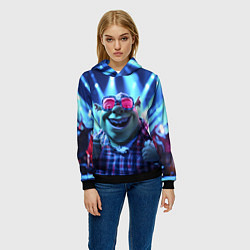 Толстовка-худи женская Шрек на дискотеке, цвет: 3D-черный — фото 2