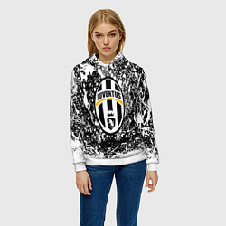 Толстовка-худи женская Ювентус белые краски всплеск текстура, цвет: 3D-белый — фото 2