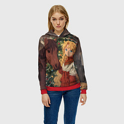 Толстовка-худи женская Аниме девочка с лошадкой встречают Новый год, цвет: 3D-красный — фото 2