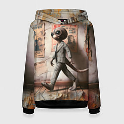 Толстовка-худи женская Пришелец в костюме в полосочку, цвет: 3D-черный