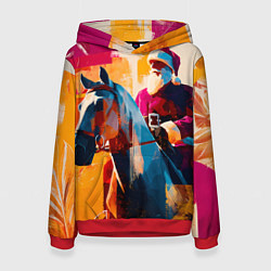 Толстовка-худи женская Дед Мороз на коне, цвет: 3D-красный