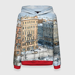 Толстовка-худи женская Зимняя улица Питера, цвет: 3D-красный